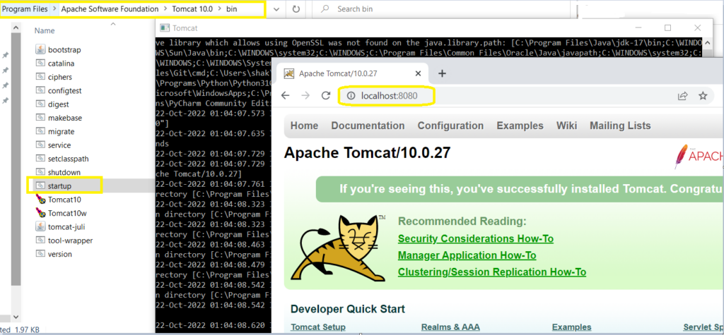 Apache Tomcat manual server start